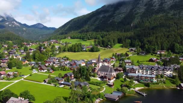 The village of Altaussee in Austria - aerial view — Stock Video