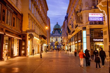 Viyana 'da Viyana İmparatorluk Sarayı manzaralı yaya bölgesi - VIENNA, AUSTRIA, EUROPE - 1 AĞUSTOS 2021