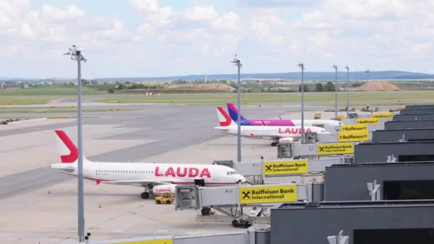 Lauda Air en el aeropuerto de Viena VIE - VIENA, AUSTRIA, EUROPA - 1 DE AGOSTO DE 2021 — Vídeos de Stock