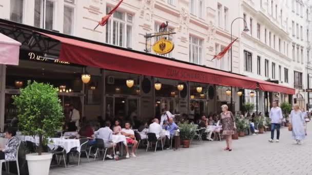 Slavná restaurace ve starém městě Vídeň - Černý velbloud - VÍDEŇ, RAKOUSKO, EVROPA - 1. srpna 2021 — Stock video