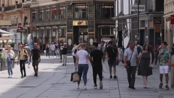 Voetgangerszone in Wenen met het oog op het keizerlijk paleis - VIENNA, OOSTENRIJK, EUROPA - AUGUST 1, 2021 — Stockvideo