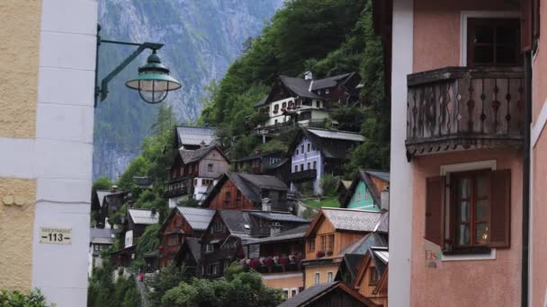 Verbazingwekkende Huizen Van Hallstatt Oostenrijk Reizen — Stockvideo
