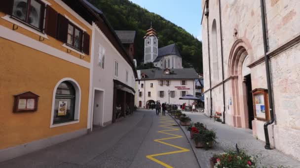 Beautiful Hallstatt Austria Ένα Πολύ Δημοφιλές Μέρος Στις Αυστριακές Άλπεις — Αρχείο Βίντεο