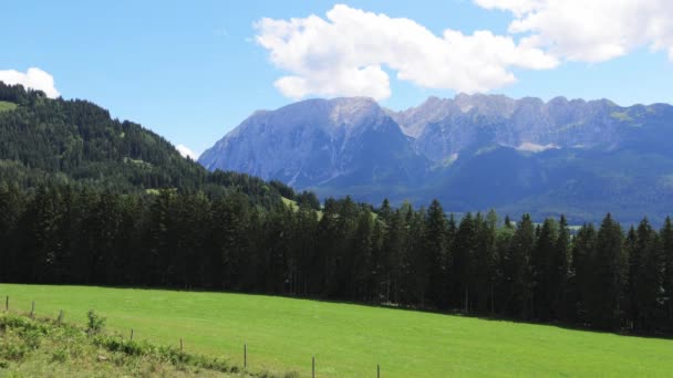 Τυπική Πανοραμική Θέα Στις Αυστριακές Άλπεις Βουνά Και Έλατα Mount — Αρχείο Βίντεο