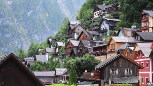 Slavná Obec Hallstatt Rakousku Památka Světového Dědictví Cestovní Fotografie — Stock video