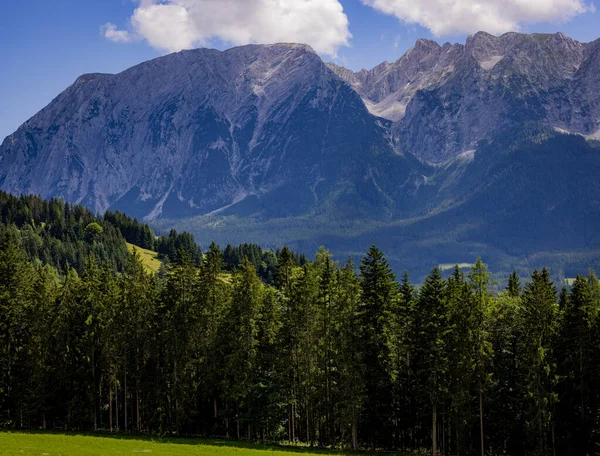 Τυπική Πανοραμική Θέα Στις Αυστριακές Άλπεις Βουνά Και Έλατα Mount — Φωτογραφία Αρχείου