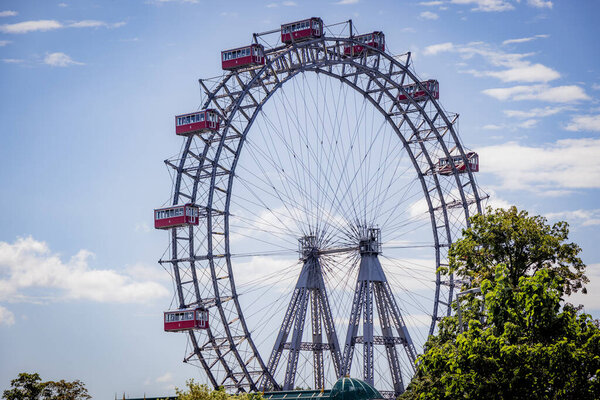 Vienna Ferris Wheel at Prater Entertainment Park - VIENNA, AUSTRIA - AUGUST 1, 2021