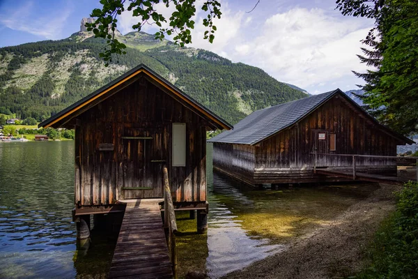 Cabanes Bois Lac Altaussee Autriche Photographie Voyage — Photo