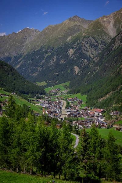 Letecký Pohled Obec Soelden Rakousku Cestovní Fotografie — Stock fotografie