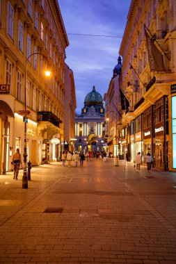 Viyana 'da Viyana İmparatorluk Sarayı manzaralı yaya bölgesi - Viyana, AVUSTRIA - 1 AĞUSTOS 2021