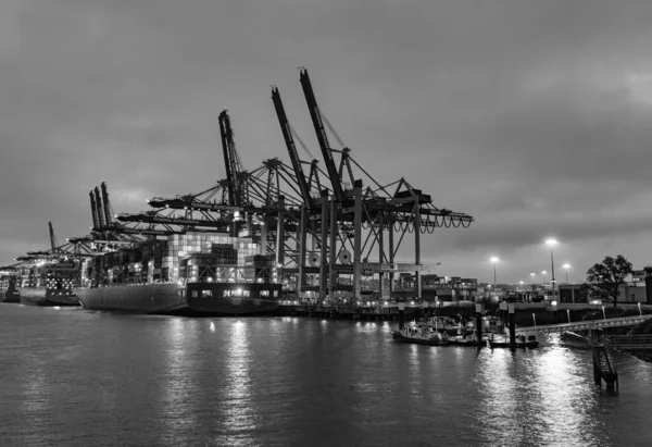 Hamburger Hafen Mit Seinen Riesigen Containerterminals Bei Nacht Hamburg Deutschland — Stockfoto