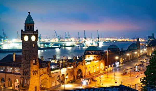 Porto Hamburgo Vista Incrível Noite Hamburg Alemanha Maio 2021 — Fotografia de Stock