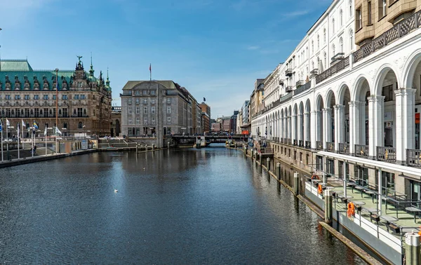 Hermoso Alster Arcades Ciudad Hamburgo Llamado Alsterarkaden Hamburg Alemania Mayo — Foto de Stock