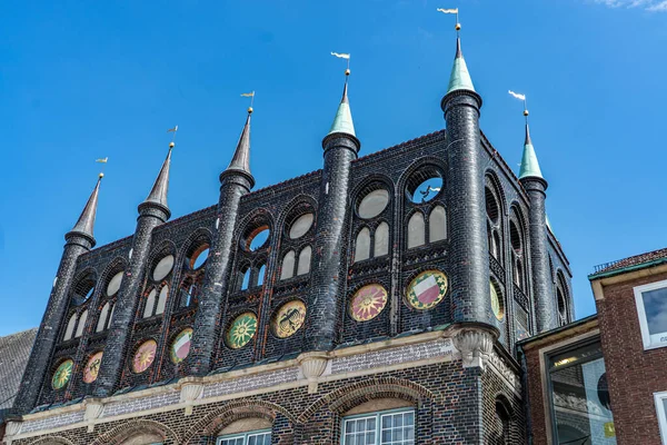 Hermosos Edificios Históricos Centro Ciudad Lubeck Ayuntamiento Lubeck Alemania Mayo — Foto de Stock