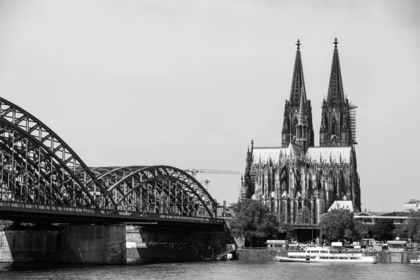Silhouet Van Kathedraal Van Keulen Brug Hohenzollern Cologne Duitsland Juni — Stockfoto
