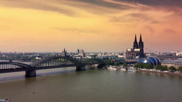 Skyline Cologne River Rhine Aerial Photography — Stock Video