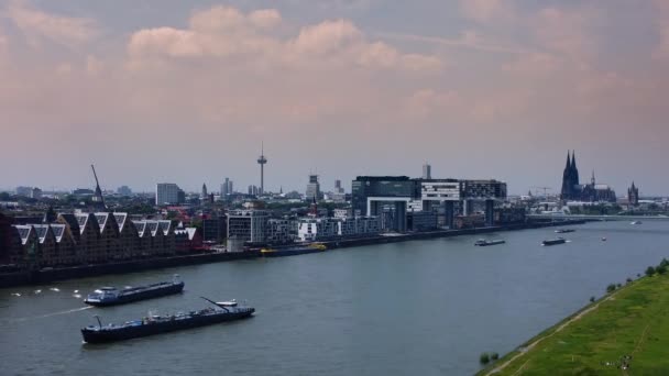 Sungai Rhine Kota Cologne Dari Atas Kologne Jermany June 2021 — Stok Video