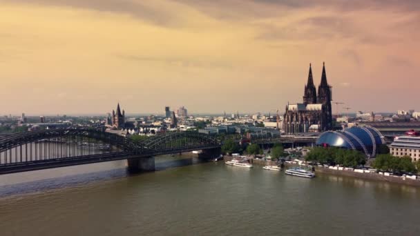 Skyline Cologne River Rhine Cologne Germany June 2021 — стокове відео