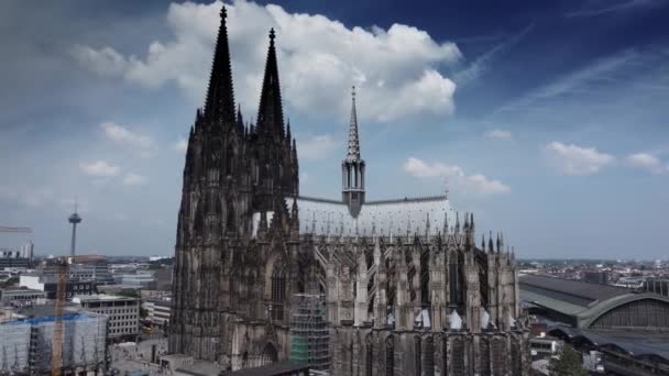 Köln Katedrális Ikonikus Templom Belvárosban Légi Kilátás Színes Németország Június — Stock videók