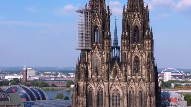 Kolínská Katedrála Ikonický Kostel Centru Města Letecký Pohled Letecká Fotografie — Stock video