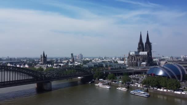 Skyline Cologne River Rhine Аэрофотосъемка — стоковое видео