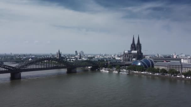 Река Рейн Городе Кельн Сверху Cologne Germany Июнь 2021 — стоковое видео