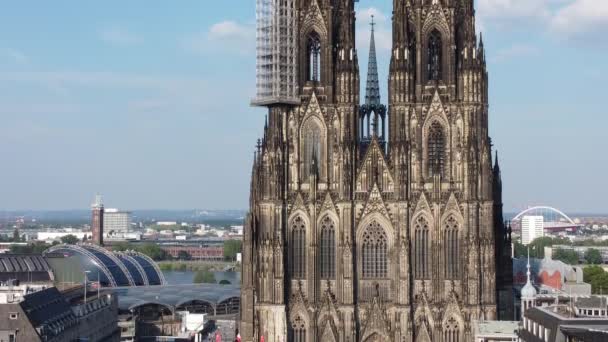 Köln Katedrális Ikonikus Templom Belvárosban Légi Felvétel Légi Felvétel — Stock videók