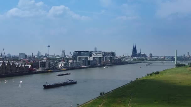 Rhin Dans Ville Cologne Haut Photographie Aérienne — Video