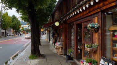 SEOUL, Güney Kore - 11 Ekim 2025 - Seul 'ün geleneksel Bukchon Köyü' nde canlı bir sokak sahnesi