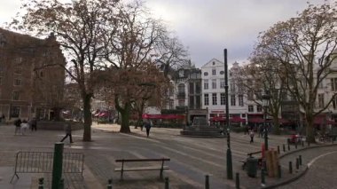 BRÜKSEL, BELGIUM - 26 Kasım 2025 - Brüksel şehir meydanı Tarihi binalar, çıplak ağaçlar ve insanların bulunduğu bir sonbahar günü