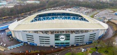BRIGHTON, İngiltere - 8 Ocak 2026 - Amerikan Express Stadyumu Brighton, İngiltere 'de futbol müsabakalarına hazır