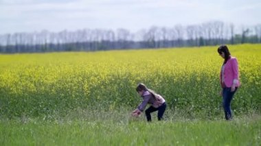 little girl in the field catches a butterfly
