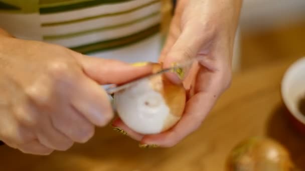 Pelar cebollas para ensaladas — Vídeo de stock