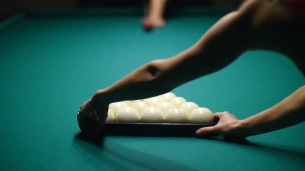 Pool oyunu - smash oyun başlangıcından itibaren topları. — Stok video