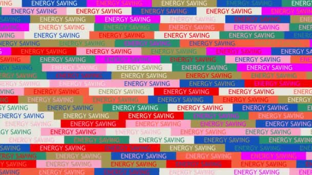 Economia de energia. antecedentes. padrão sem costura. loop animação em mosaico. banner ou pano de fundo com ícones de texto multicoloridos, piscando. — Vídeo de Stock