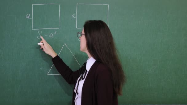 Educación en línea, e-learning. La maestra está llevando a cabo una lección en línea, de forma remota, en directo para estudiantes, desde la clase escolar. enseñanza remota, aprendizaje durante el bloqueo del coronavirus. vídeo en línea — Vídeo de stock