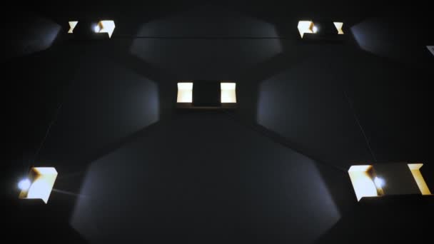 Lustry jsou v zásobě. módní nástěnné lampy na černém pozadí. v předváděcí místnosti. iluminátory pro design interiéru — Stock video