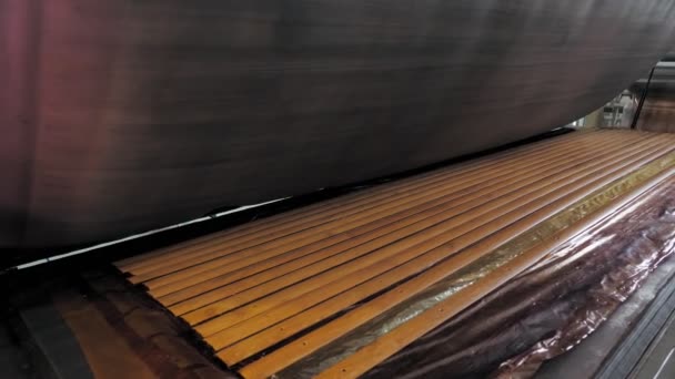 Giunto di rivestimenti per pavimenti. primo piano. flusso di lavoro, processo di laminazione, verniciatura, rivestimento di strisce decorative e platband in alluminio, giunti per il collegamento di rivestimenti per pavimenti, come laminato e piastrelle. pavimento — Video Stock