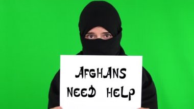 Afganistan. Afganistan için protesto. Slogan. Afganlar 'ın yardıma ihtiyacı var. Taliban Afganistan Savaşı 2021.