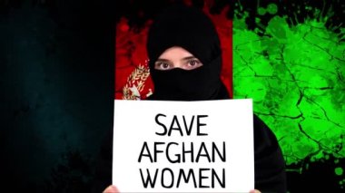 Afganistan. Afganistan için protesto. Slogan. Afgan kadınlarını kurtarın. Taliban Afganistan Savaşı 2021.
