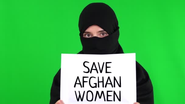 Afghanistan. Protest for Afghanistan. tagline. View of sign save Afghan women. Taliban Afghanistan war 2021. — Stock Video