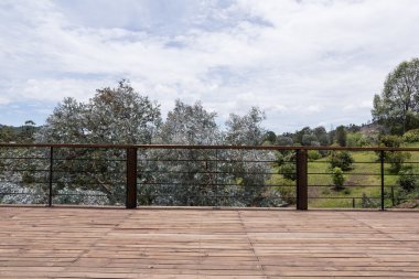 Bahar manzara ile house yakınındaki büyük ahşap güverte.