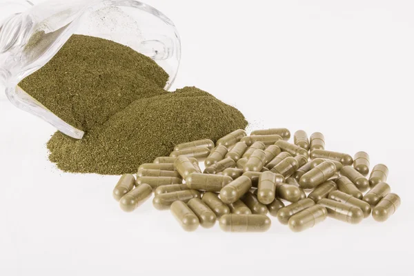 Moringa powder in capsules — Stock Photo, Image