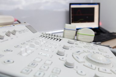 tıbbi ekipman arka planı, yakın çekim ultrason makinesi.