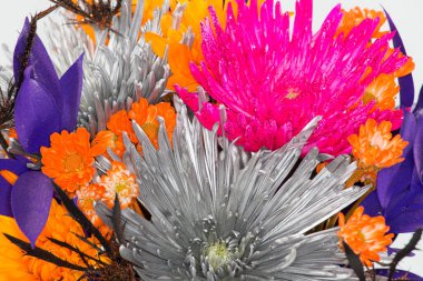 Güzel ve renkli çiçeklerin sıralanması, farklı çiçeklerden yapılmış buket..