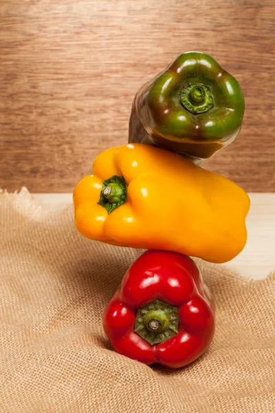 Paprika Annuum Egészséges Élelmiszer Három Színű Édes Paprika Piros Sárga — Stock Fotó