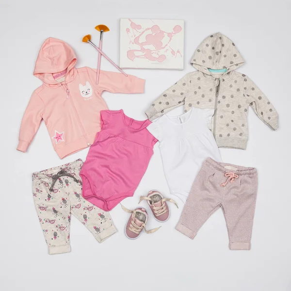 Moda Bambini Delle Donne Abbigliamento Ragazze Foto Sfondo Bianco — Foto Stock