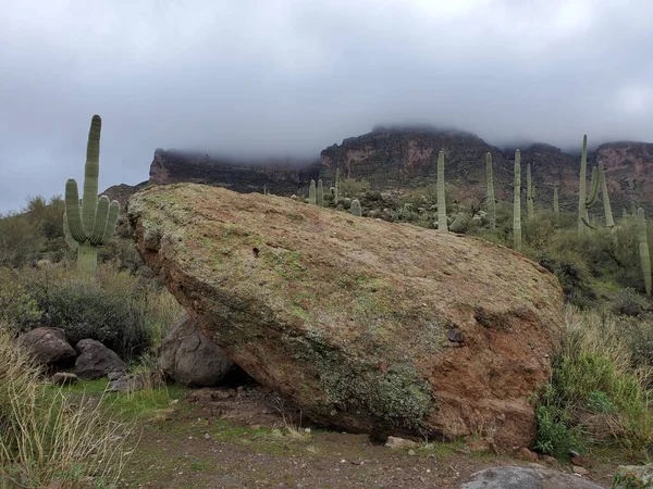 Bulutlu bir günde dev kaya kayası, Arizona Picketpost Dağı 'nda yürüyüş. Yüksek kalite fotoğraf