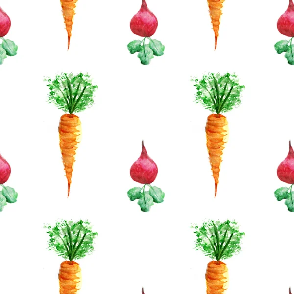 Patrón sin costura de acuarela con remolacha y zanahoria —  Fotos de Stock