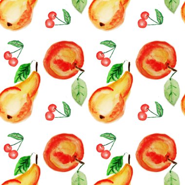 Armut, elma ve kiraz ile Seamless suluboya modeli